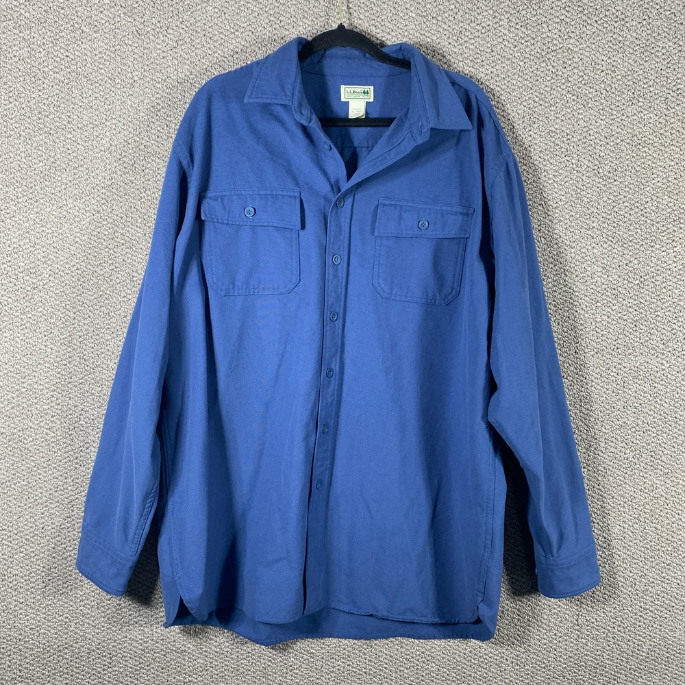 L.L. Bean Mens Chamois Shirt Size‎ XLT Blue Button Up Long Sleeves Tradition Fit
